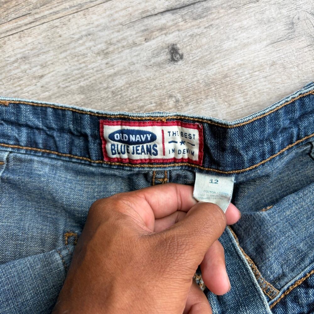 Vintage Old Navy Y2K Denim Short Shorts Size 12 Stretch Faded Dark Wash - Picture 4 of 5